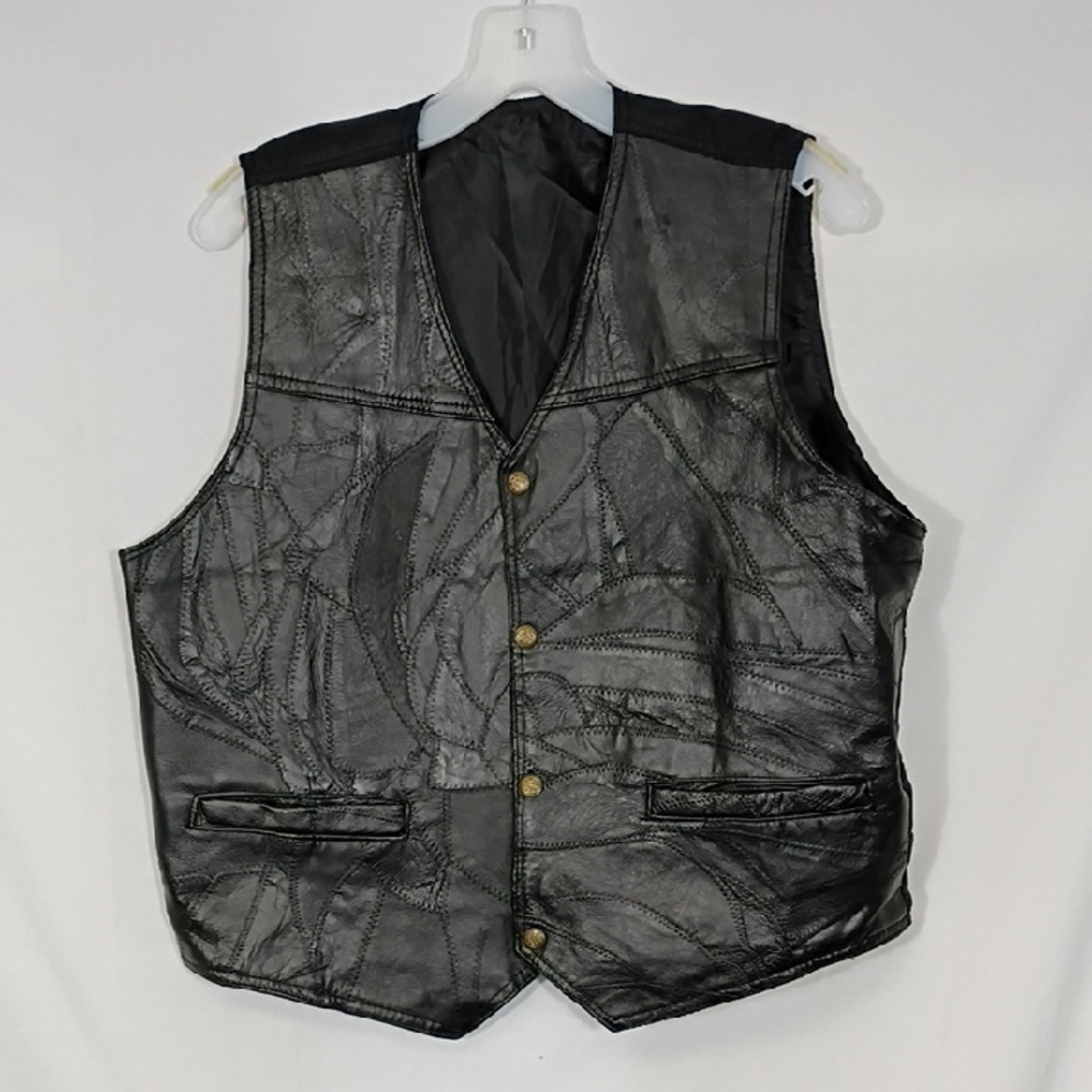 Vintage Napolene Leather Outfitters Men Sz Med Patchwork Biker Vest Snap Button